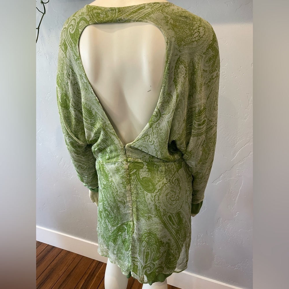 Women’s YFB backless Green Paisley 100% silk jersey lined Dress SZ M